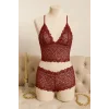 Kadın Bordo Dantel Bralet Şort Takımı – Asil ve Sofistike İç Giyim