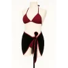Kadın Bordo Siyah Pareolu Yandan ve Boyundan Bağlamalı 3lü Bikini Takımı – Modern, Konforlu ve Günlük Kombinlere Uygun