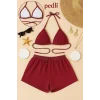 Kadın Bordo Şortlu Belden ve Boyundan Bağlamalı Bikini Takımı – Modern, Konforlu ve Günlük Kombinlere Uygun