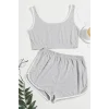Kadın Gri Askılı Crop Top ve Şortlu Gecelik Takım