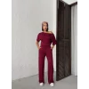 Kadın İsa Kollu Kayık Yaka Bluz Ve Pantolon Misal Kumaş Ikili Takım