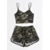 Kadın Kamuflaj Desenli Askılı Crop Top ve Şortlu Gecelik Takım – Modern, Konforlu ve Günlük Kombinlere Uygun
