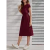 Kadın Kısa Kollu Bisiklet Yaka Belden Lastikli Midi Viskon Elbise