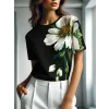 Kadın Kısa Kollu Bisiklet Yaka çiçek Baskılı Süprem Bluz
