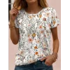 Kadın Kısa Kollu Bisiklet Yaka çiçek Desenli Viskon Bluz