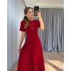 Kadın Kısa Kollu Bisiklet Yaka Maksi Boy Ithal Krep Elbise