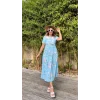 Kadın Kısa Kollu çiçek Baskı Midi Boy Süprem Elbise