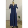 Kadın Kısa Kollu Dantelli Duğme Detaylı Uzun Waffle Elbise