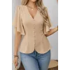 Kadın Kısa Kollu önden Düğmeli Ithal Krep Bluz