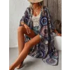 Kadın Kısa Kollu önü Açık Belden Kuşaklı Uzun Kimono