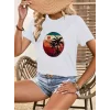 Kadın Kısa Kollu Palmiye Baskılı Viskon T-shirt