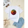Kadın Kısa Kollu Palmiye Baskılı Viskon T-shirt