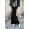 Kadın Kısa Kollu Sırt Dekolteli Yırtmaç Detaylı Viskon Elbise