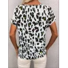 Kadın Kısa Kollu V Yaka Leopar Desen Krep Bluz