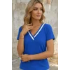 Kadın Kısa Kollu V Yakalı Bürümcük Bluz