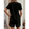 Kadın Kısa Kollu V Yakalı Dantel Detaylı Bürümcük Bluz Ve Short Ikili Takım