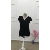 Kadın Kısa Kollu V Yakalı Dantelli önden Düğmeli Viskon Bluz