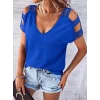 Kadın Kısa Kollu V Yakalı şerit Detaylı Viskon Bluz