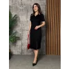 Kadın Kısa Kollu Yakalı Yırtmaçlı Midi Viskon Iki Iplik Elbise