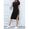 Kadın Kısa Kollu Yanı Yırtmaçlı Bisiklet Yaka Dizde Viskon Elbise