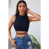 Kadın Lacivert Çapraz Bağlamalı Crop Top Büstiyer – Modern ve Şık Tasarım