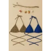 Kadın Leopar Desenli ve Mavi Minimal Kesim Üçgen Bikini Üstü – Modern ve Şık Tasarım