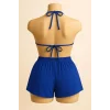 Kadın Mavi Şortlu Belden ve Boyundan Bağlamalı Bikini Takımı – Modern, Konforlu ve Günlük Kombinlere Uygun