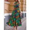 Kadın Omuzlardan Açık Daire Yaka Desenli Maxi Süprem Elbise
