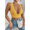 Kadın Sarı Çapraz Sırt Detaylı Şık Crop Top Büstiyer – Modern ve Şık Tasarım