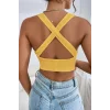 Kadın Sarı Çapraz Sırt Detaylı Şık Crop Top Büstiyer – Modern ve Şık Tasarım