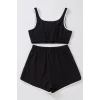 Kadın Siyah Askılı Crop Top ve Şortlu Gecelik Takım