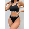Kadın Siyah Çapraz Sırt ve Love Lastik Detaylı Sütyen Külot Takım