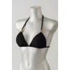 Kadın Siyah Pedli Üçgen Bikini Üstü Halter Bağlamalı Aksesuarlı