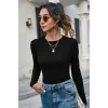 Kadın Siyah Uzun Kollu Fit Basic Crop Top Bluz