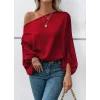 Kadın Tek Omuzu Açık Uzun Kollu Salaş Sandy Bluz