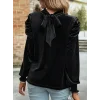 Kadın Uzun Kollu Balıkçı Yaka Damla Detaylı Kadife Bluz