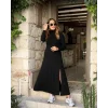Kadın Uzun Kollu Balıkçı Yaka Derin Yırtmaç Detay Krep Elbise