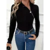 Kadın Uzun Kollu Balıkçı Yaka Fermuarlı Kaşkorse Bluz