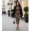 Kadın Uzun Kollu Balıkçı Yaka Leopar Desenli Midi Boy Elbise
