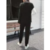 Kadın Uzun Kollu Bisiklet Yaka çift Renkli Viskon Iki Iplik Bluz Ve Pantolon Ikili Takım