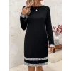 Kadın Uzun Kollu Bisiklet Yaka Mini Ithal Krep Elbise