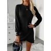 Kadın Uzun Kollu Bisiklet Yaka önden Asimetrik Kesim Detaylı Mini Yumoş Elbise