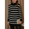 Kadın Uzun Kollu Degaje Yaka çizgili Sonya Iplik Mini Boy Triko Elbise (kemersiz)
