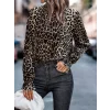 Kadın Uzun Kollu Gipe Detaylı Balıkçı Yaka Leopar Desenli Süprem Bluz