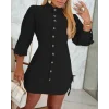 Kadın Uzun Kollu Gömlek Yaka önden Düğmeli Yanlardan Büzgülü Kısa Aerobin Elbise