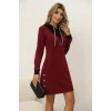 Kadın Uzun Kollu Kapşonlu önden Fermuarlı Düğmeli Mini Iki Iplik Elbise