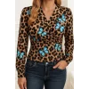Kadın Uzun Kollu Kruvaze Yakalı Kelebek Desenli şardonlu Dalgıç Bluz