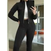 Kadın Uzun Kollu önden Fermuarlı Kısa Modal Ceket Ve Pantolon Ikili Takım
