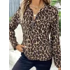 Kadın Uzun Kollu önden Fermuarlı Leopar Desenli Modal Bluz