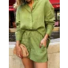 Kadın Uzun Kollu Salaş Gömlek Ve şort Keten Ikili Takım